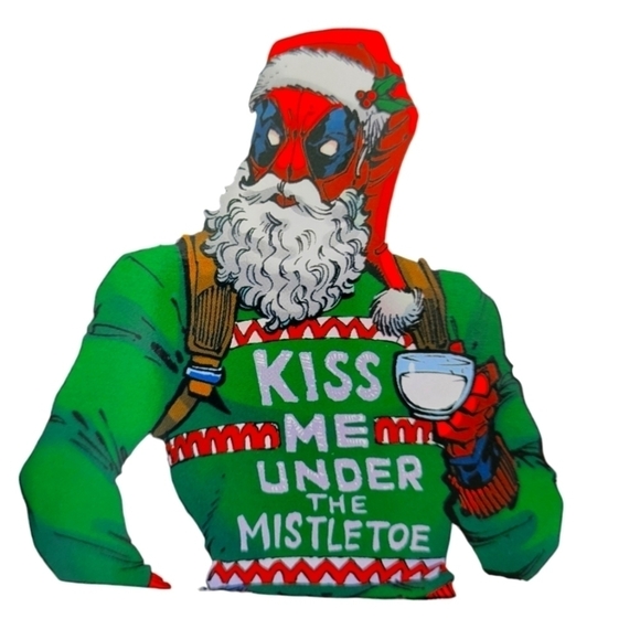 Mens Marvel Black Kiss Me Under The Mistletoe Deadpool 2-PC Pajama Set L - Picture 6 of 13